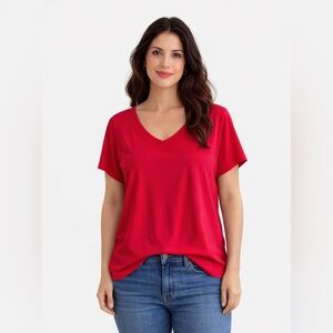 Jaclyn Smith Bold Red V-Neck Short Sleeve Tee